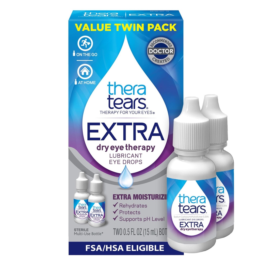 TeraTears Extra suché oční kapky, Twin Pack, 2 Lahvičky x 0,5 fl oz (Balení po 1)