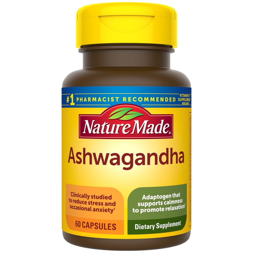Příroda vyrobena Ashwagandha Kapsle 125mg pro podporu stresu, 60 Kapsle, 60 Day Supply