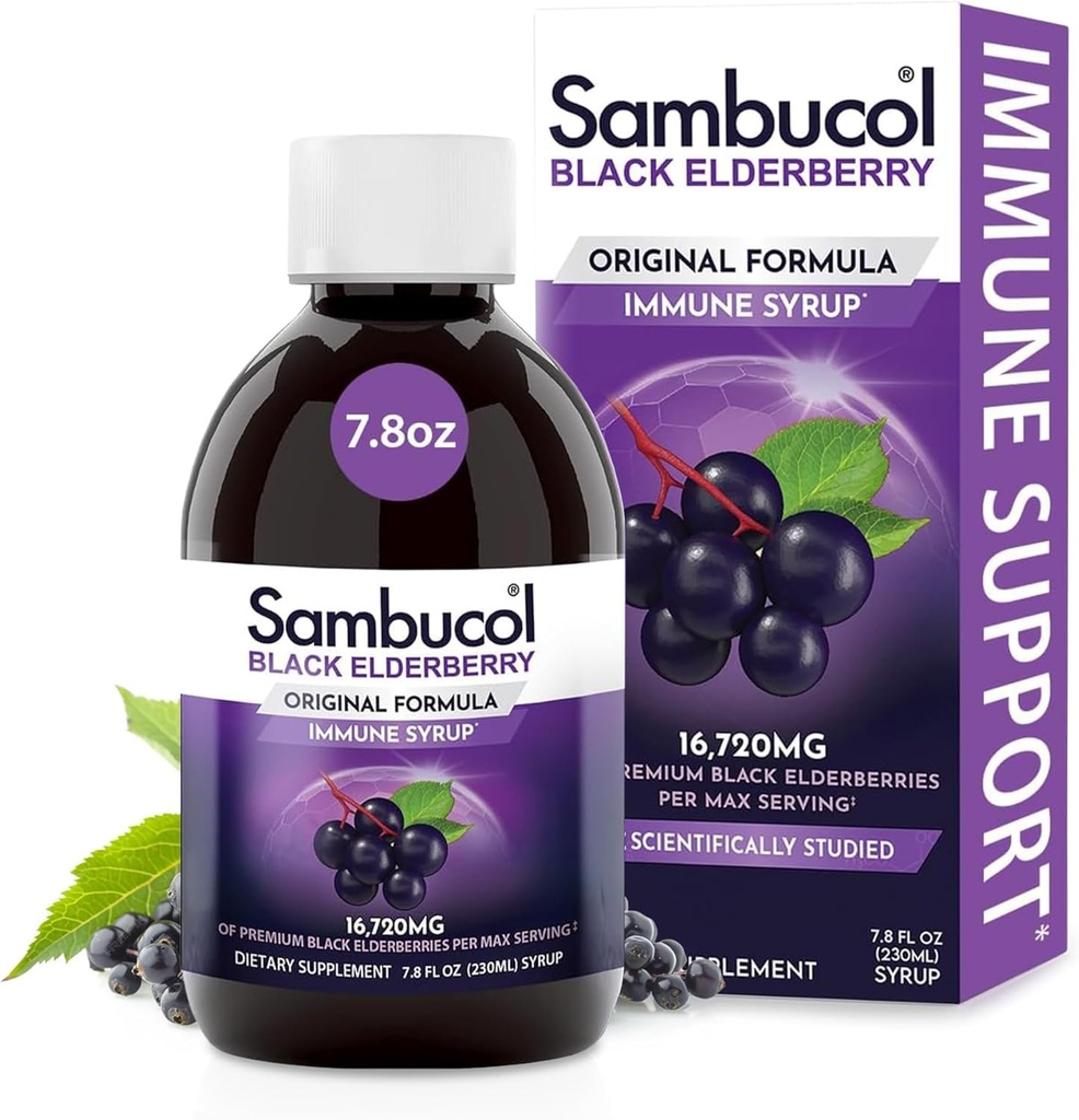 Sambucol Black Elderberry Syrup - Sambucus Elderberry Syrup pro dospělé Imunitní podpora, Elderberry Liquid, Elderberry Extract, gluten zdarma - 7.8 Fl Oz
