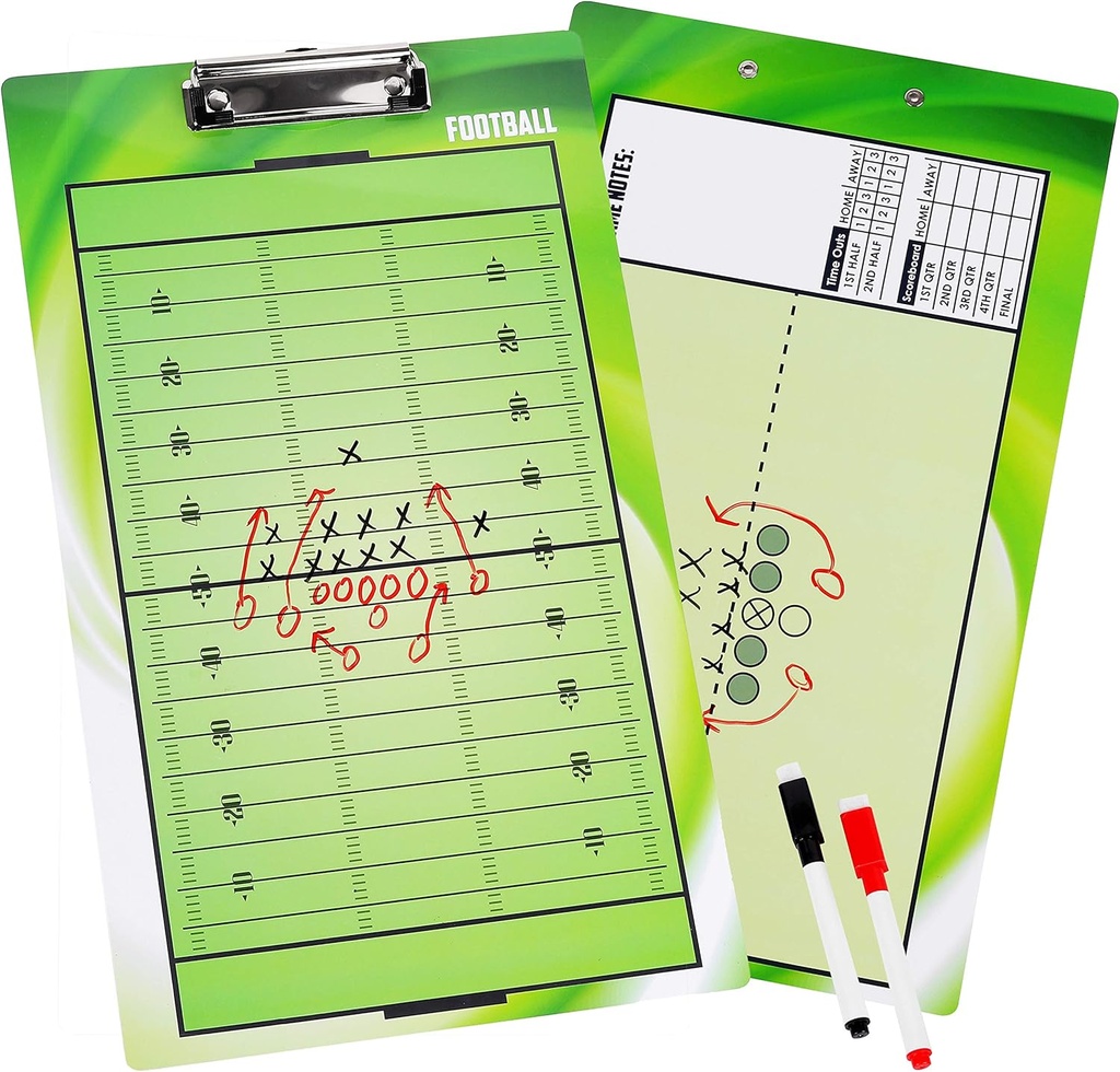 BETTERLINE Fotbalové koučování Board Double- Sided Dry- Vymazat klipboard pro americké fotbalové kouče - Dodává se s 2 pery