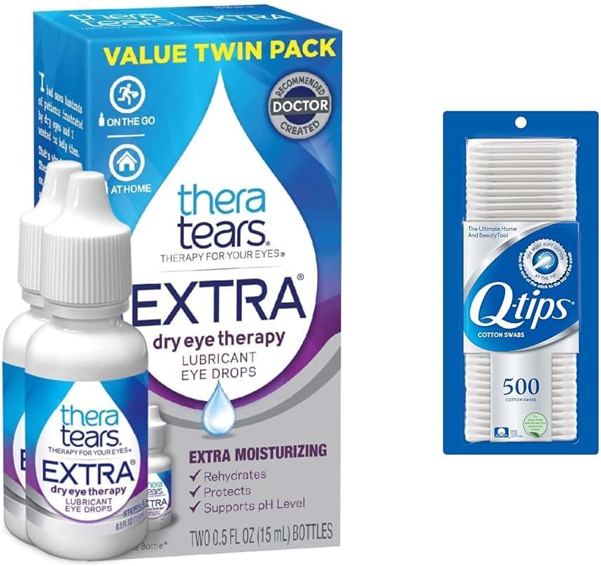 TeraTears Extra suché oční kapky 0.5 fl oz 2 Počet s Q-Tipy 100% bavlněné baňky 500 Počet