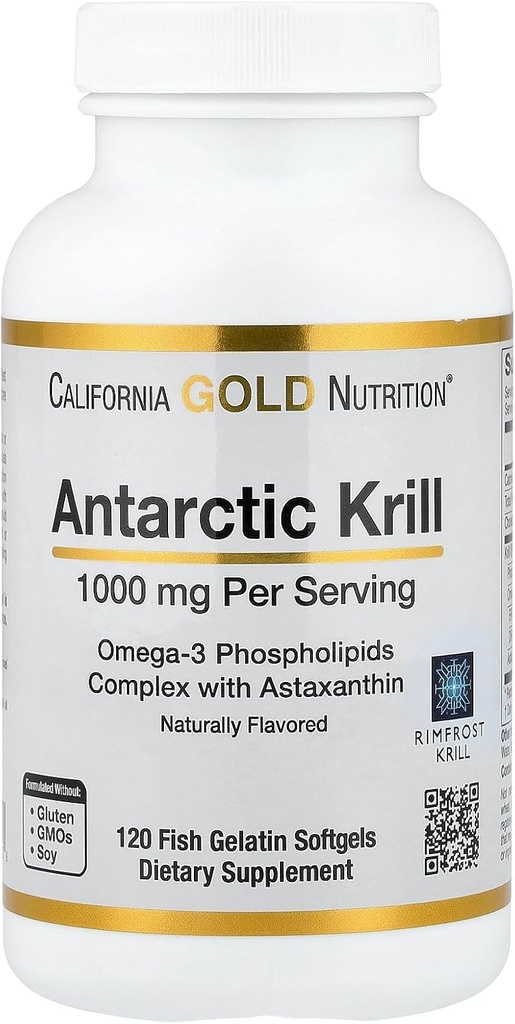 California Gold Nutrition Antarktický krilový olej, Omega33 Fosfolipidy s přirozeně se objevující astaxanthin, přírodní jahoda & Lemon Flavor, Non GMO, 1000 mg, 120 Fish Gelatin Softgels