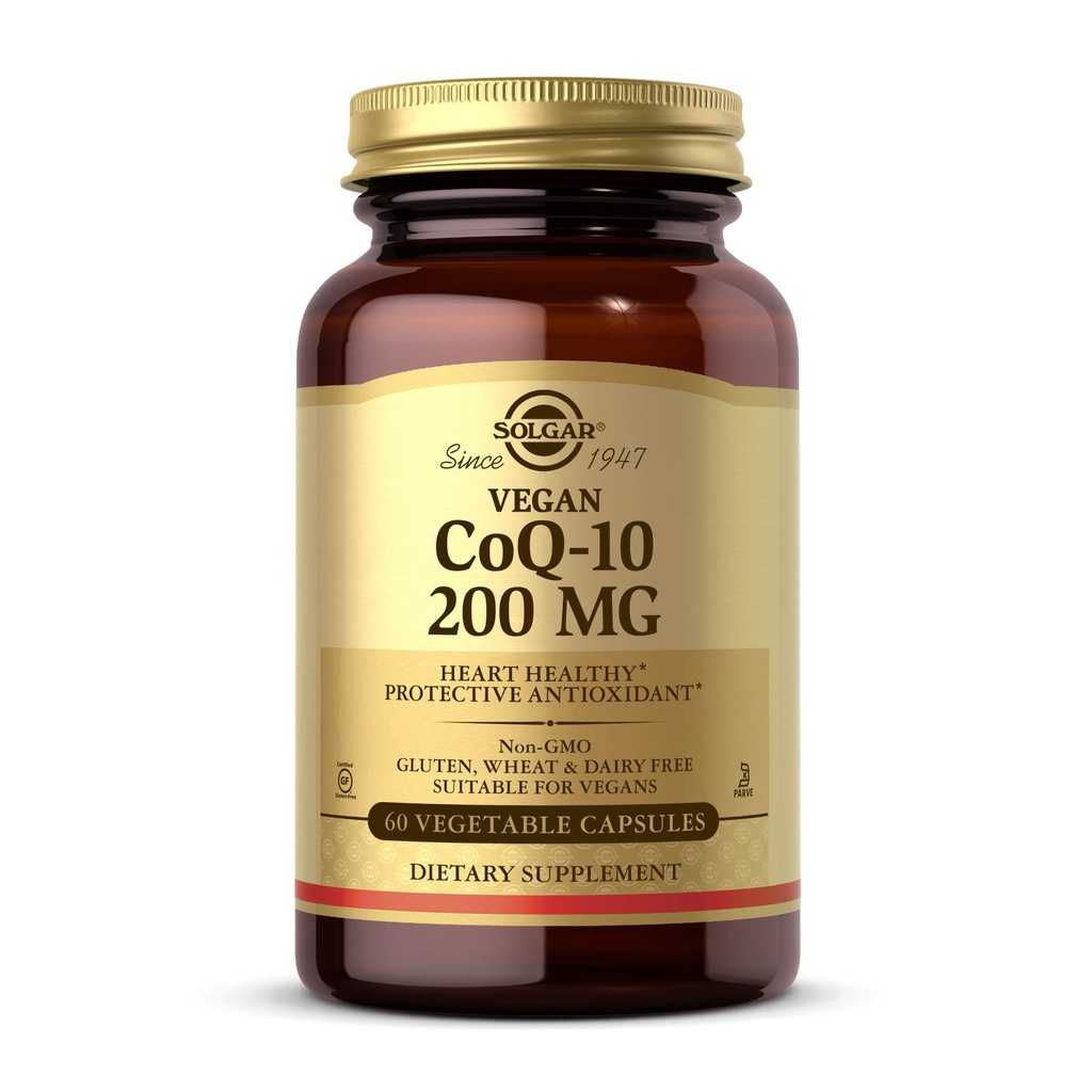 Solgar Vegetarian CoQ-10 200 mg, 60 Zeleninové kapsle - Zdravé srdce, Ochranný antioxidant - Coenzym Q10 (CoQ-10) Dodatek - Vegan, Lepek zdarma, mlékárenské zdarma, Kosher - 60 Služeb
