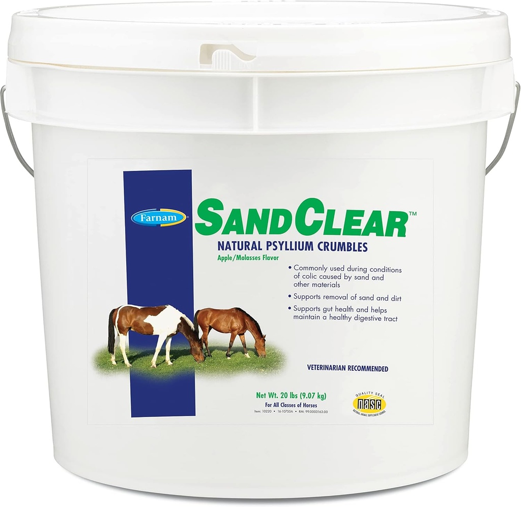 Farnam SandClear Psylium Crumbles Dodatek pro koně, Pomáhá odstranit písek z Colon & Podporuje trávicí zdraví, Apple / Melasses Flavor, 20 liber.