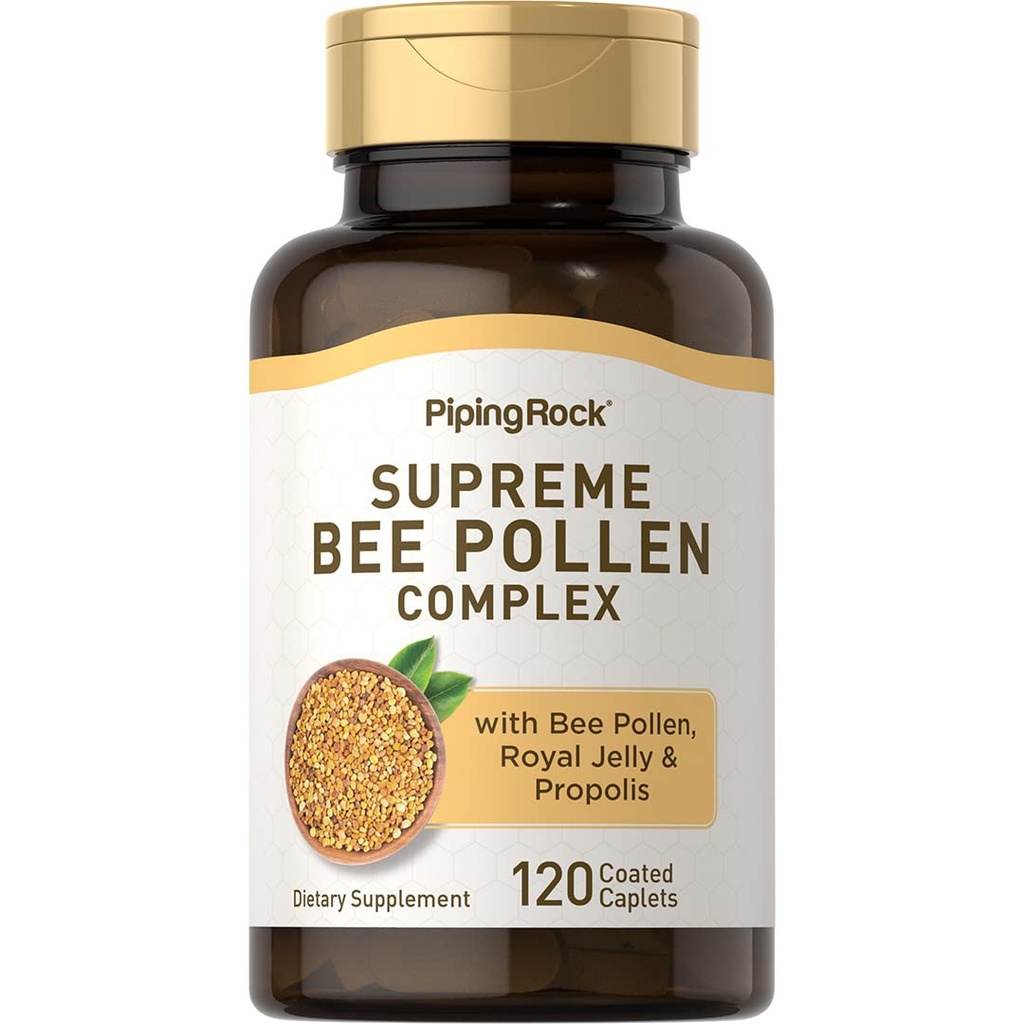 Piping Rock Bee Pollen s Royal Jelly a Propolis CLAS124; 120 Caplet CLAS124; Komplexní dodatek pro ženy a muže CLAS124; Non- GMO, gluten zdarma