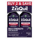 ZzzQuil Liquid, Max Strength Pain Reliever, Nighttime Sleep Aid Liquid, Acetaminophen 1000mg, Difenhydramine 50mg HCI, Non- Habit Forming, Midnight Berry Flaused, 2 Pack, 24 FL OZ