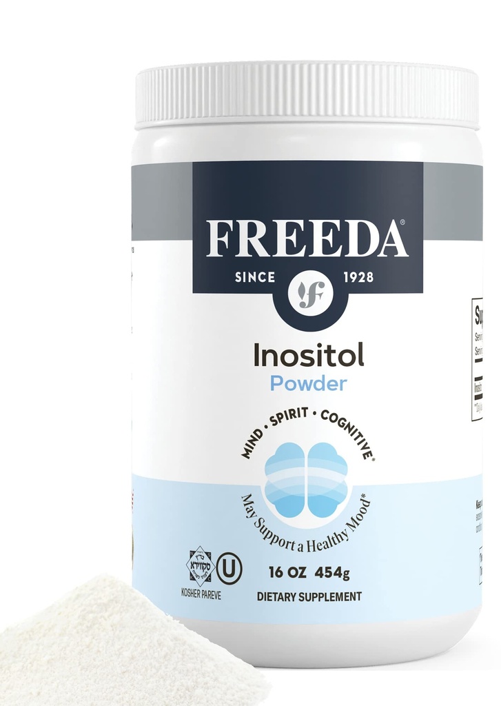 FREEDA Pure Myo- Inositol Powder - Vitamin B8 pro hormon, Mood & Cellular Health - Podporuje plodnost, zaměření, energie a nervové funkce systému - Kosher, Vegan, Non- GMO, gluten- Free (16 oz)
