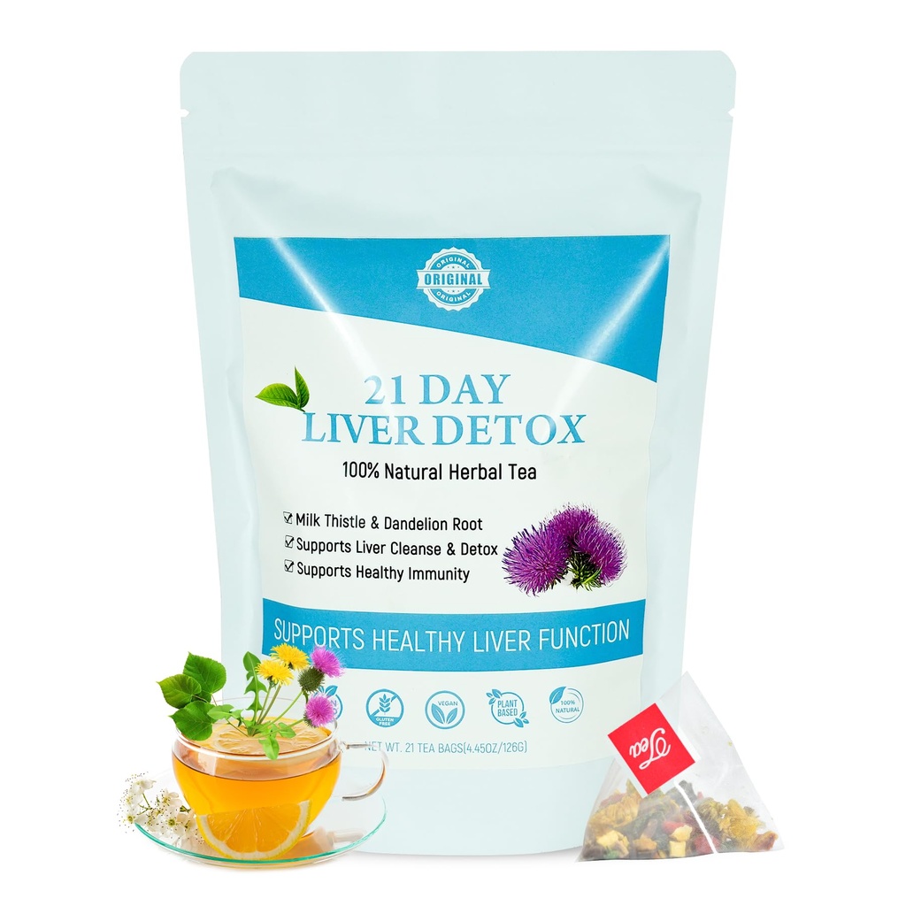 Laicuherb Mléko Thistle Játra Detox čaj pro potravu a imunitu, Natural 21 Day Játra Čistící Bylinný čaj pro očištění jater & Žaludeční péče, Kofein zdarma, 21 Teabags