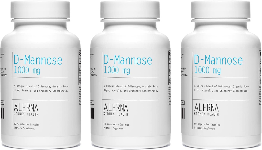 D- Mannose 1000 mg - Močové trakt Zdraví - s Cranberry koncentrátem, Organic Rose HIPS, Acerola Extract - 60 Vegetariánských kapslí (balení po 3)
