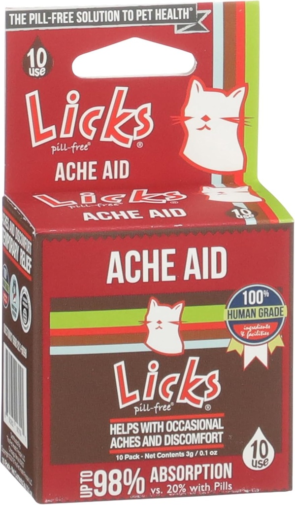 Licks Pill- Free Cat Ache Aid - Turmerické a zázvorové Cat doplňky - Cat Health Supplies & Pain Relief - Gel Packets - 10 Použití