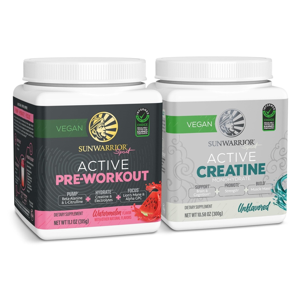 Sunwarter Pre- Workout Powder Plant- Based & Vegan CLANE124; 30 Servings, Meloun & Creatin Monohydrát Powder CLANE124; Neochucené, 60 Servings