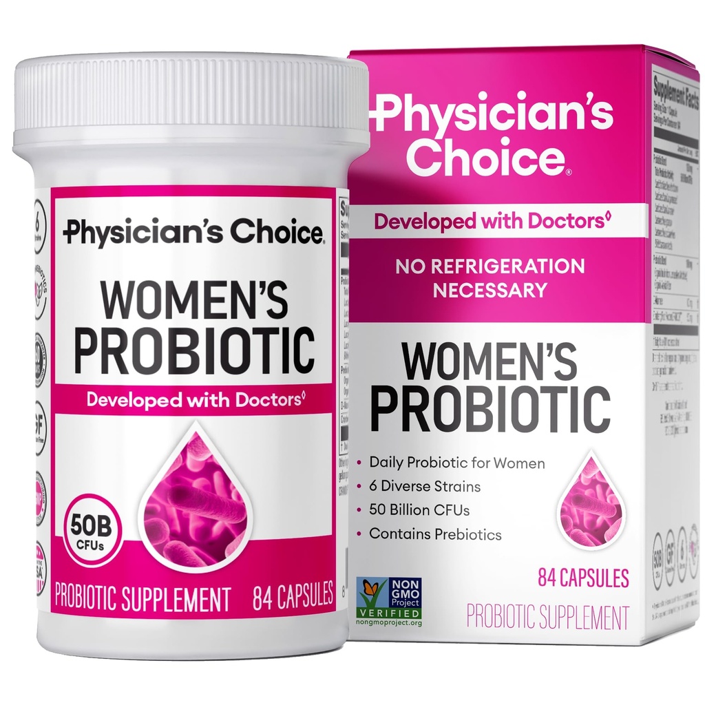 Lékařský výběr Probiotika pro ženy - PH Balance, Digestive, UT, & Feminin Zdraví - 50 Miliardy CFU - 6 Unique Strains pro ženy - Organic Prebiotics, Cranberry Extract + - Womens Probiotic - 84 CT