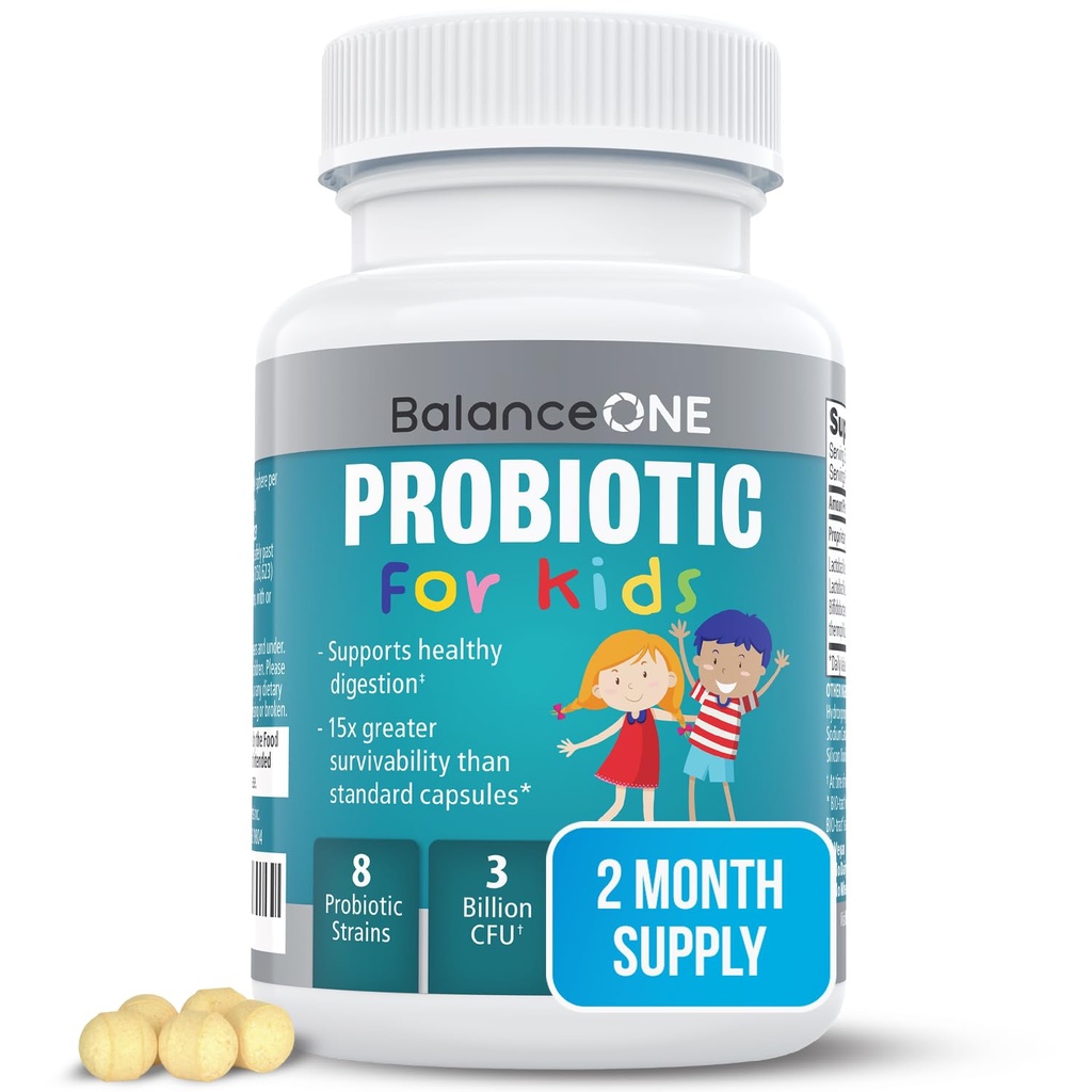 Balance One Time- uvolnění děti probiotika - až 15x lepší přežití - 3 miliardy CFU - Gut & Digestive podpora pro děti - Cukr zdarma, snadno polykat, 2 měsíce dodávky