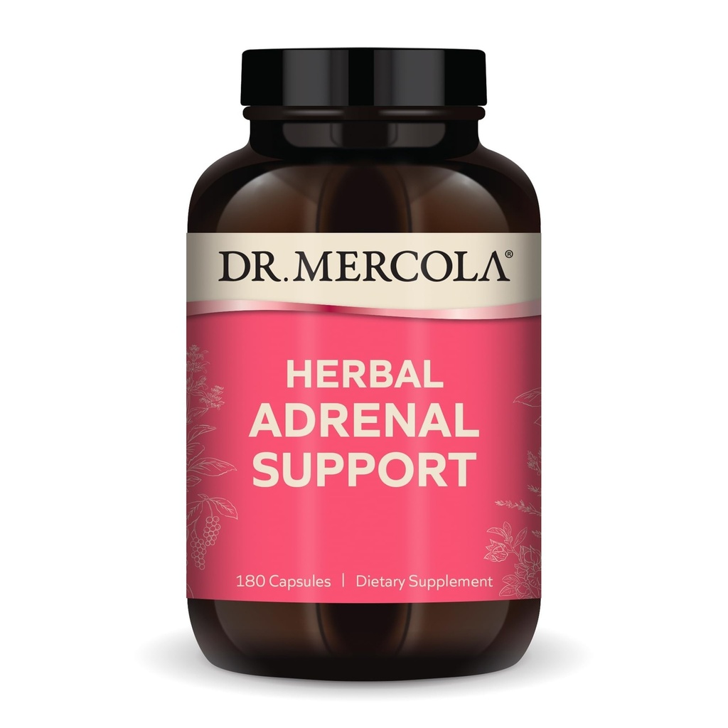 Dr. Mercola Herbal Adrenal Support, 90 Servings (180 Kapsle), Dietní dodatek, Mood and Stress Management, Non- GMO