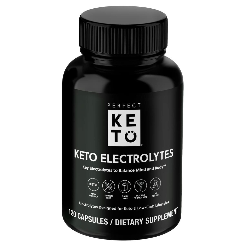 Perfektní Keto Electrolytes Kapsle, Lepek zdarma, Elektrolyt dodatek s hořčík, vápník, draslík a sodík, Hydratace, Energie, Recovery a imunitní podpora, Neochucené, 120 Služební