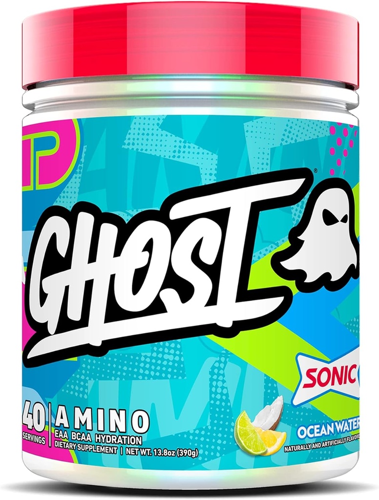GHOST Amino: Essential Amino Acid Supplement, Sonic Ocean Water - 40 Servings - Intra- Workout Powder for Hydration and Recovery 4.5g BCAA & 5.5g EAA - Soy & Gluten- Free, Vegan