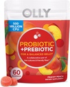 OLLY Probiotic + Prebiotic Gummy, Digestive Support and Gut Health, 500 milionů CFU, Vlákna, Dospělý Žvýkací doplněk, Broskve, Pouzdro balení
