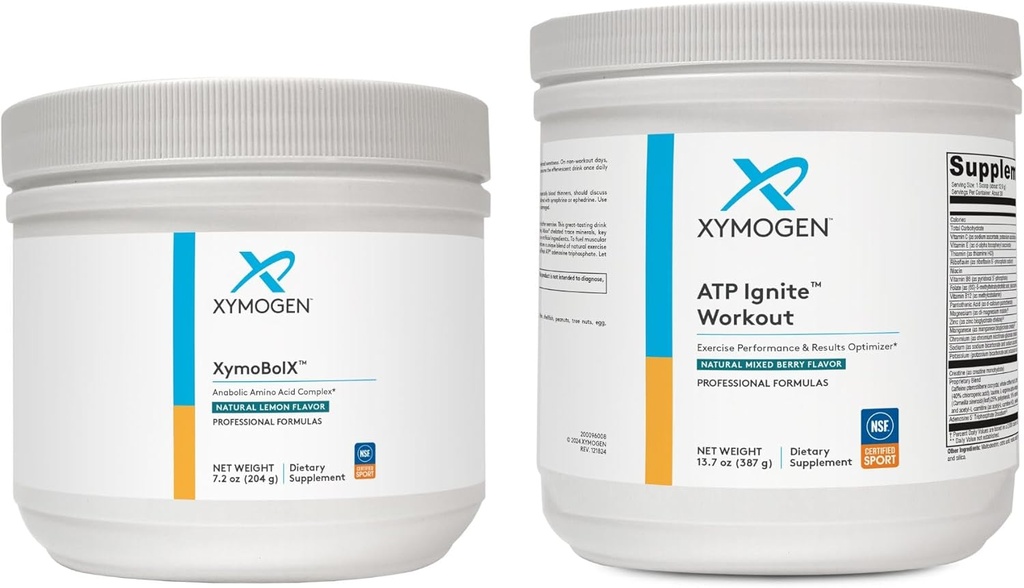 XYMOGEN XymBolX Lemon + ATP Ignite Workout Powder Bundle - Podporuje výkon, Recovery + Energie (2 láhve, 7.2oz + 13.7oz každý)