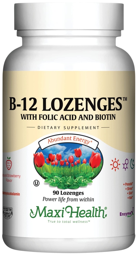 Vitamin B12 Lozengy s kyselinou listovou a biocínem - sublingvální B 12 Vitamíny Jahodová Flavor - Vegetariánský Kosher B 12 Vitamin - VIT B12 dodatek pro výrobu a energii červených krvinek (90 Počet)