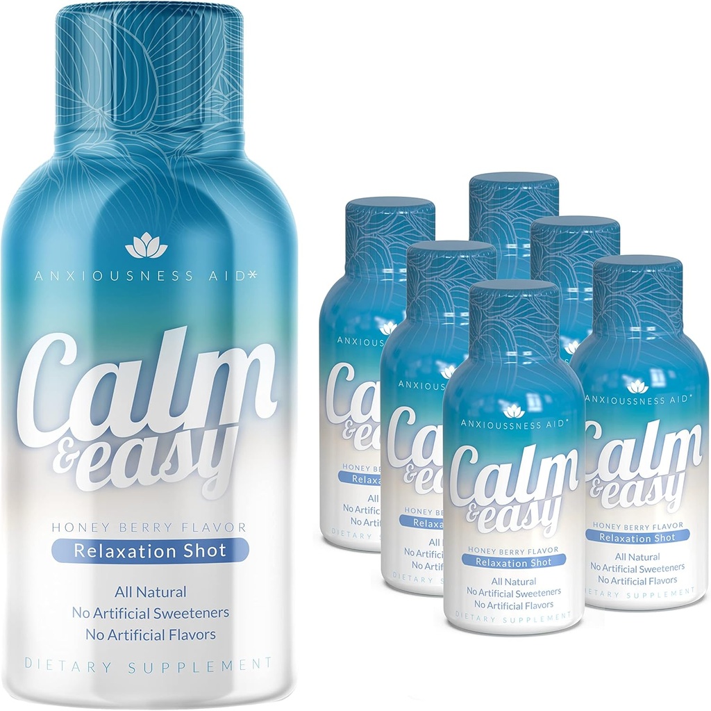 Klid & Easy - Přírodní stres Relief Shot, KSM- 66 Ashwagandha, Suntheanine L Theanine, Calming Adaptogen Drink, Relaxation, Focus, a Mood OF 124; 2 oz Liquid Bottle (6 Pack)