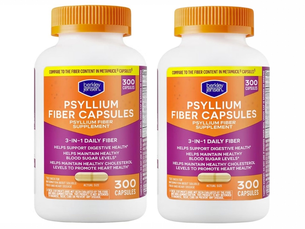 Berkley Jensen Denní Psylium Husk dodatek (600 - Počet), Přírodní Vláknina pro muže a ženy - Fiber Kapsle pro celkové trávicí zdraví, Easing zácpa, Napomáhání absorpce živin, Vyrobeno v USA