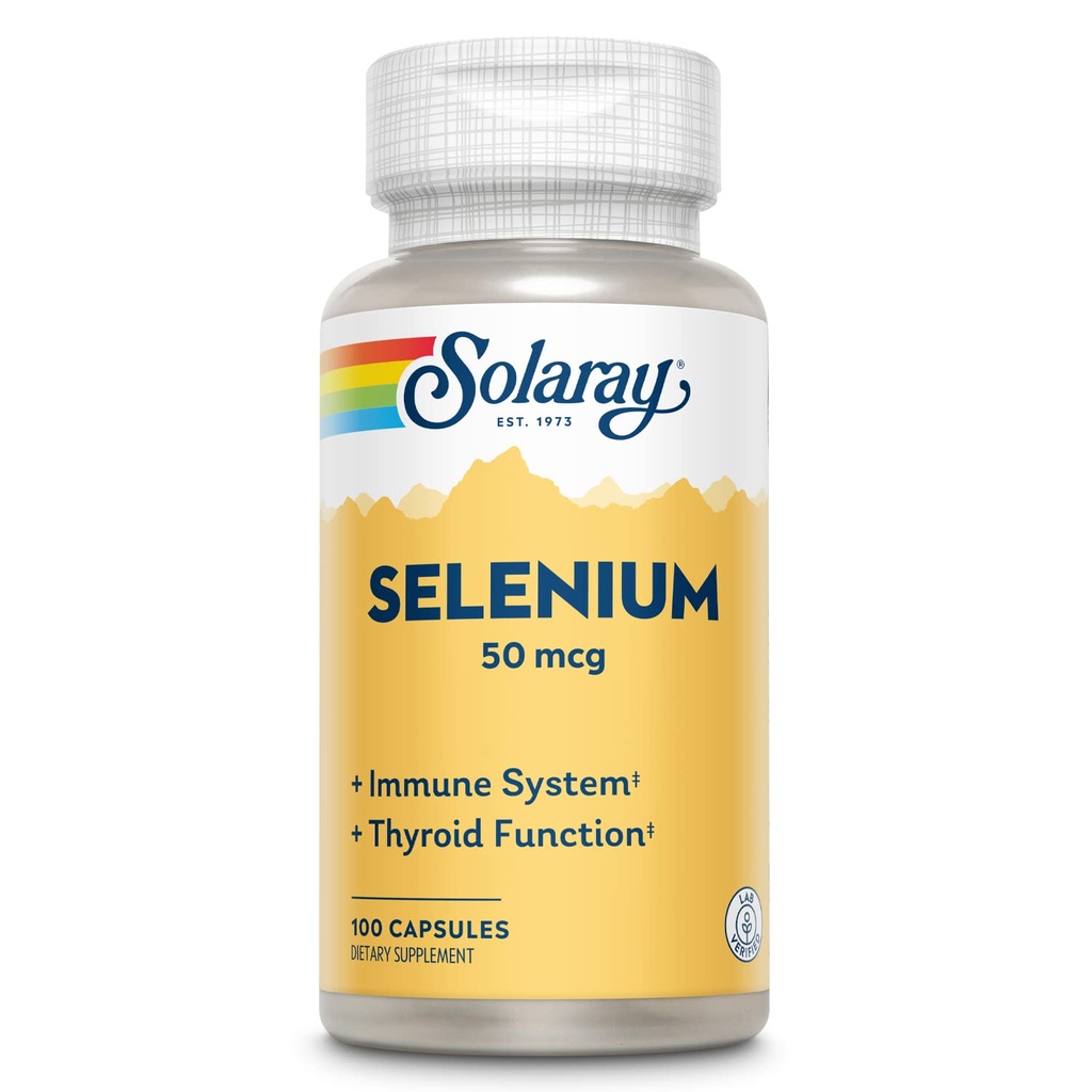 Solaray Selen 50 mcg, Zdravý imunitní systém, funkce štítné žlázy a antioxidační podpora, 100 tobolek
