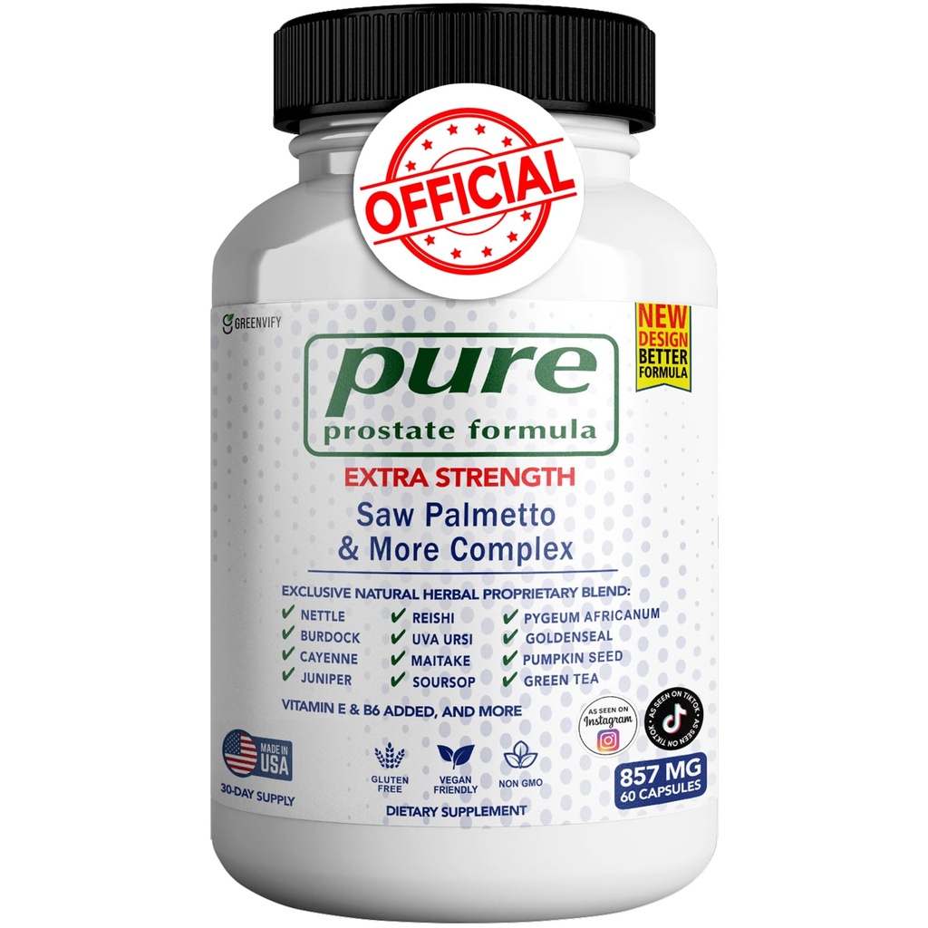 Pure Prostate Formule Saw Palmetto & Více Komplexní 857 mg Prostate doplňky pro muže Kapsle, Zdravotní doplňky - Maximální síla, Vše přírodní na podporu normální a zdravé funkce (1)