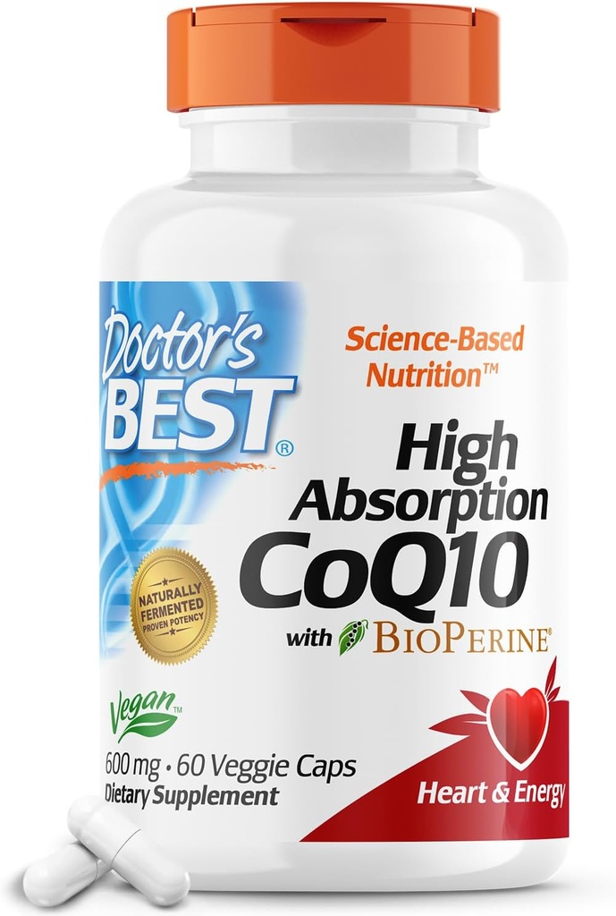 Lékařský nejlepší vysoká absorpce CoQ10 s BioPerine, Heart Health & Energy Production, Přirozeně fermentované, Non-GMO, Vegan, Gluten Free, 600 mg, 60 Veggie Caps