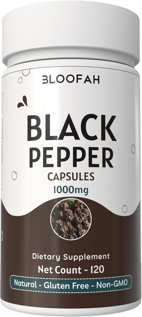 Black Pepper Kapsle 1000mg prášek 124; Piper nigrum curren124; Non- GMO, gluten- Free curren124; No Umělé přísady currentified currentified current 124; GMP- Certified current 124; Herbal current 124; Traditional Wellness (120 Počet (balení po 1))