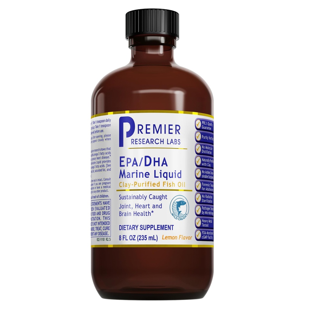 Premier Research Labs EPA / DHA Marine Liquid - Omega 3 Fish Oil Liquid Liquid, Omega 3 Liquid Fish Oil Dodatek pro dospělé, kloub, srdce, a Brain Health Support - 8 Fl Oz láhev