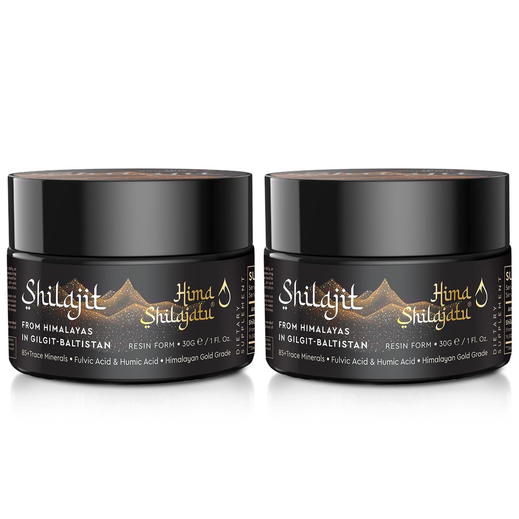 Shilajit Pure Himalayan Organic Shilajit Resin - Gold Grade 100% Čistota Shilajit s Fulvic Acid & 85 + Stopy Minerály Komplex pro energii a imunitní podporu, Balení 2 (4 měsíce dodávky)