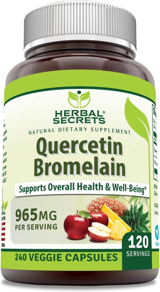 Bylinné tajemství Quercetin 800mg s Bromelain 165mg, Veggie Kapsle Dodatek 124; Non- GMO 124; Gluten zdarma 124; Made in USA (965 mg, 240, Počet)