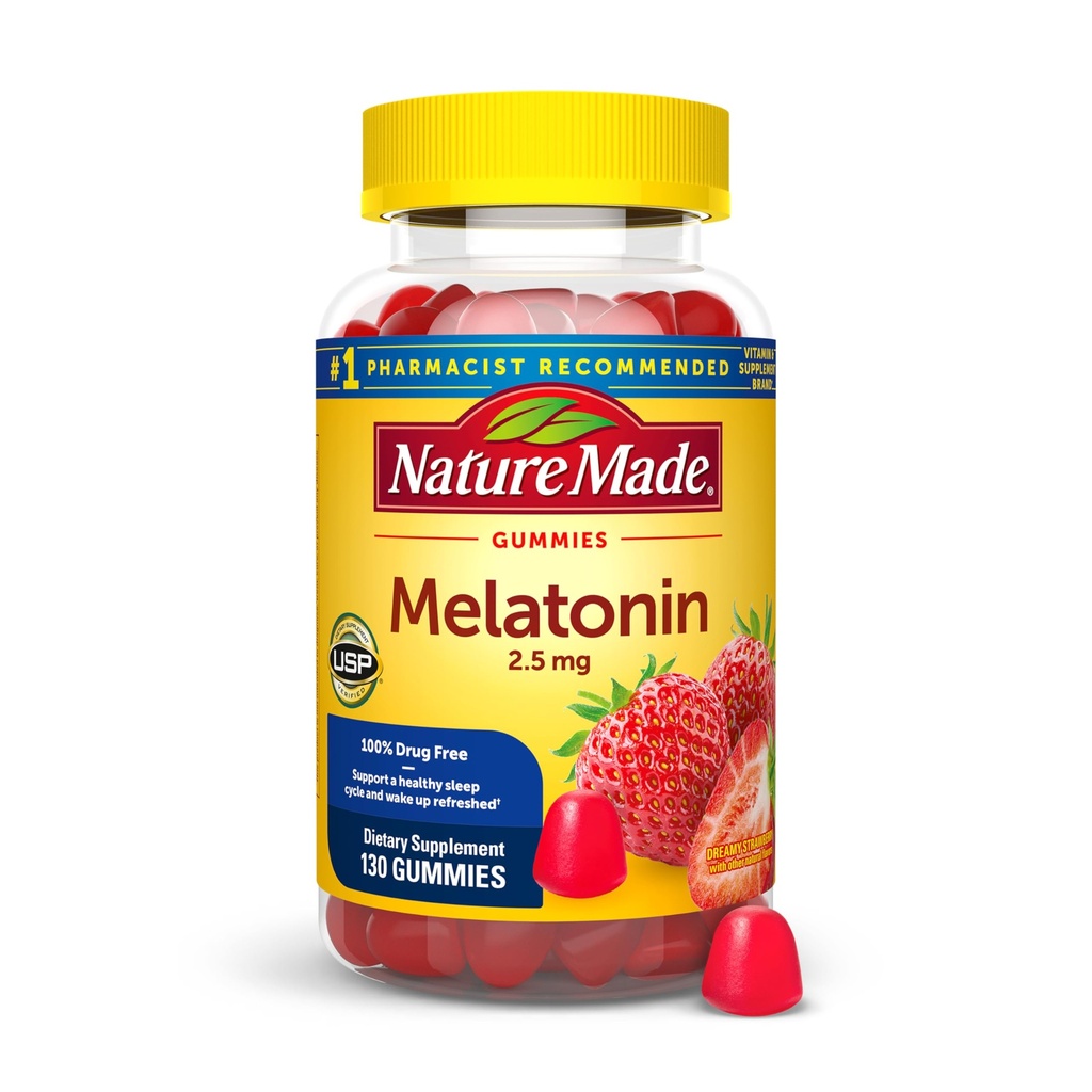 Příroda Made melatonin Gummies 2.5 mg, 100% droga zdarma spánková pomoc pro dospělé, Melatonin dodatek 130 Počet, 130 denní zásobování