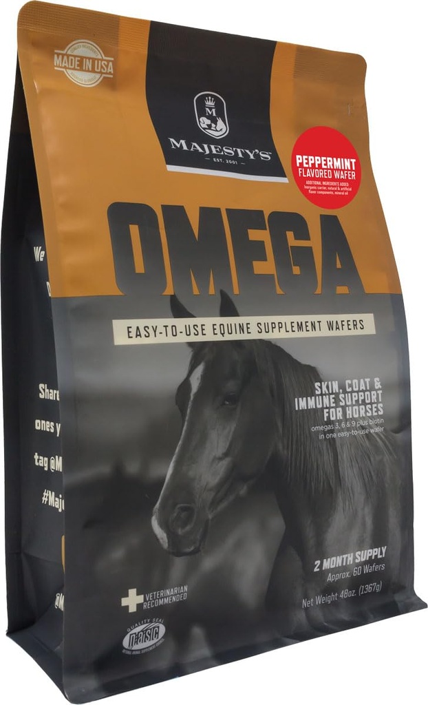 Omega Wafers od Veličenstva - Superior Horse / Equine Skin, Coat, and Imunitary Support Supplement - Omega 3, 6, 9 a Biotin (Pepermint, 60 Count)