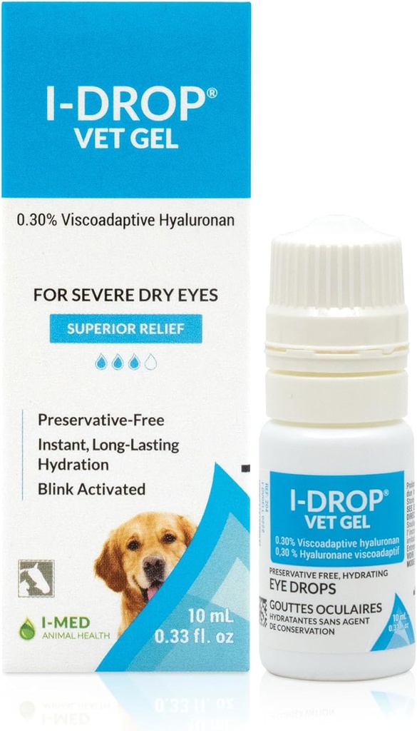 I- DROP Vet Gel: Pet Eye Drops for Dogs CLAS124; Lubricate Acute / Seasonal Dry Eyes CLAS124; Superior Comfort CLAS124; Long- Lasting Relief CLAS124; Menší aplikace potřebná, 0, 30% Hyaluronan CLAS124; Vícedávková lahvička 124; Jedna lahvička 10 ml
