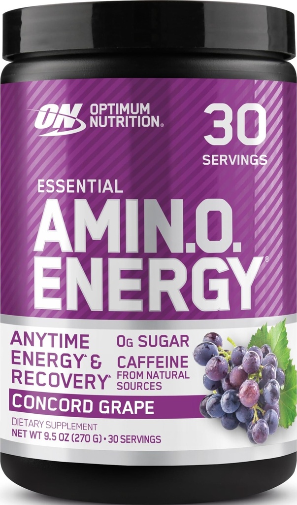 Optimum Nutrition Amino Energy - Předcvičení se zeleným čajem, BCAA, aminokyseliny, Keto Friendly, Green Coffee Extract, Energy Powder - Concord Grape, 30 Služeb
