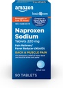 Basic Care Back and Muscle Pain, 220 mg, 12- hodinová úleva od bolesti, Naproxen Sodné tablety, Reliever bolesti a Reducer horečky, 90 Počet