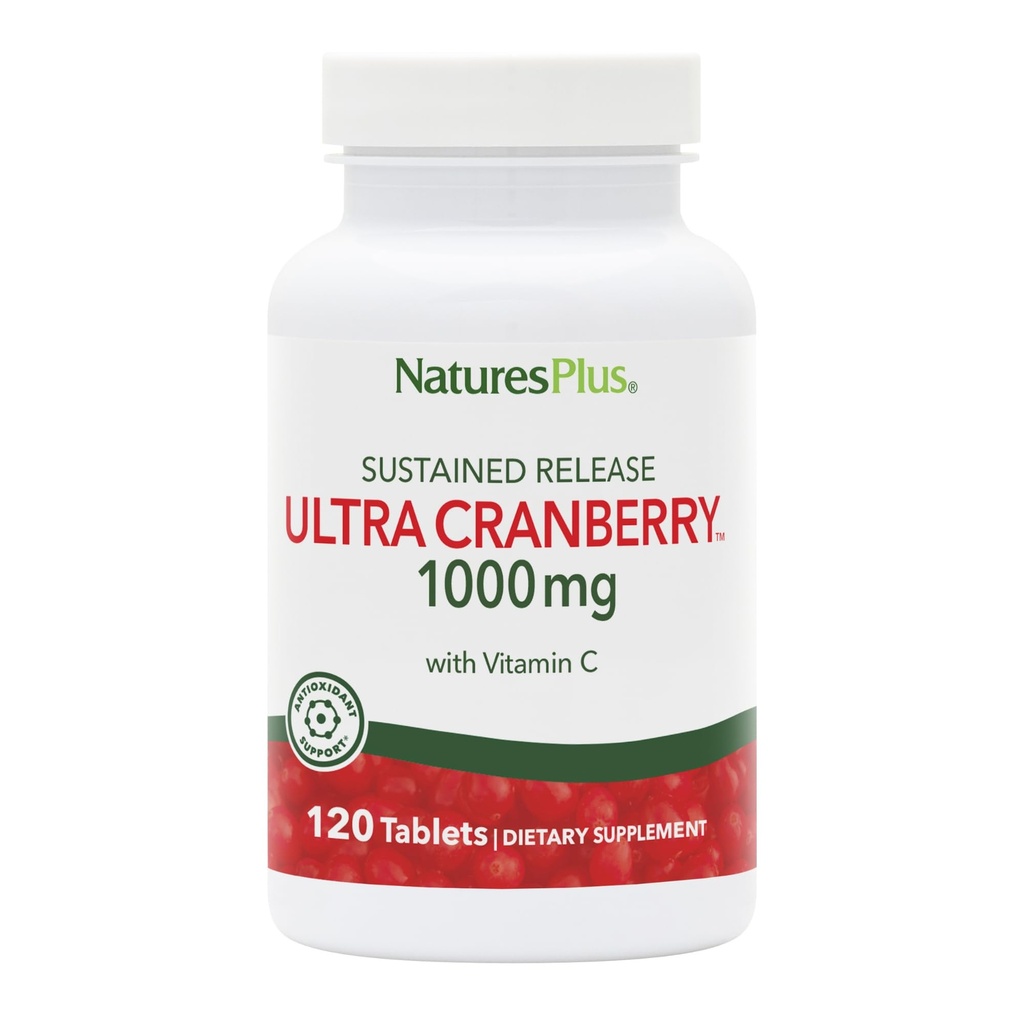 NaturesPlus Ultra Cranberry, Setrvalá verze - 1000mg, 120 Tablet - s vitamínem C - Vegetarián, gluten zdarma - 60 Služeb