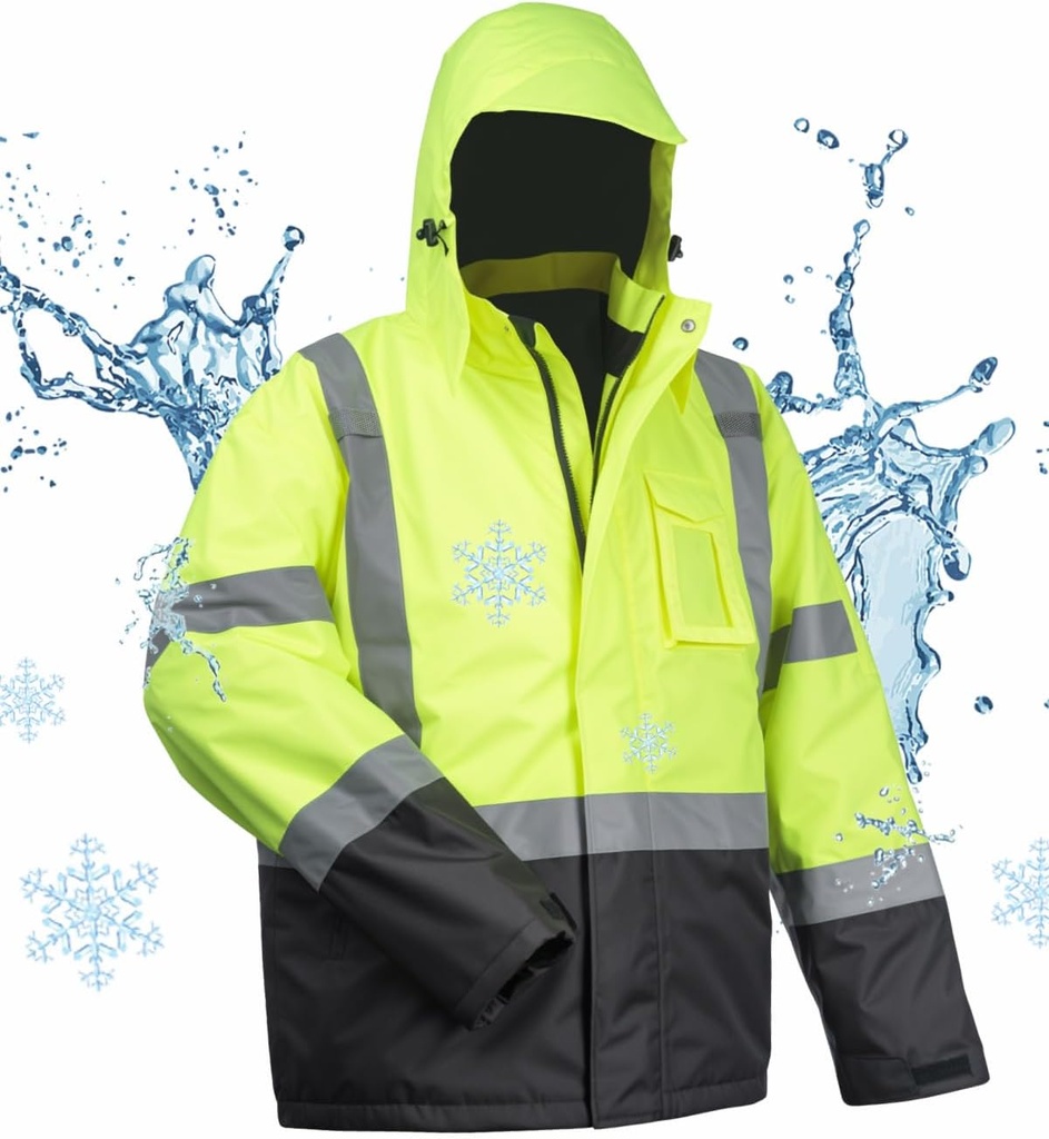 toolatant 100% vodotěsné bezpečnostní bundy pro muže, Hi Vis reflexní pracovní bundy, Construction Rain Coats for Cold Weather