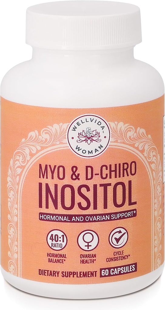 Myo- Inositol & D- Chiro Inositol Supplement Lahvička (60 Kapsle) 40: 1 Poměr Kapsle pro ovariální podporu Myo- Inositol 1000mg & D- Chiro 25mg Inositol Kapsle w / Caronositol - Denní Inositol pro ženy