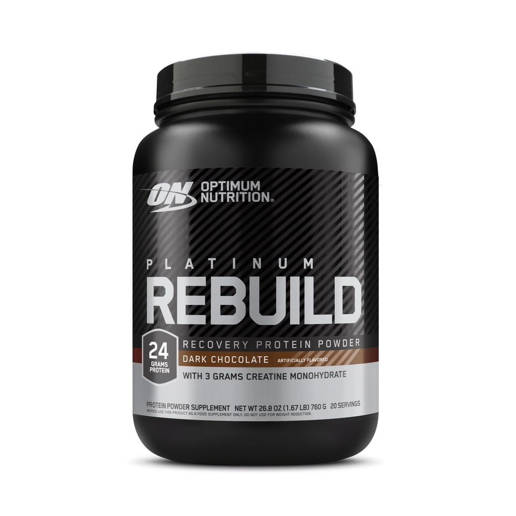 Optimum Nutrition Platinum Rebuild, Premium Platinum Blend Protein Powder with Creatine Monohydric, Dark Chocolate, 20 Servings