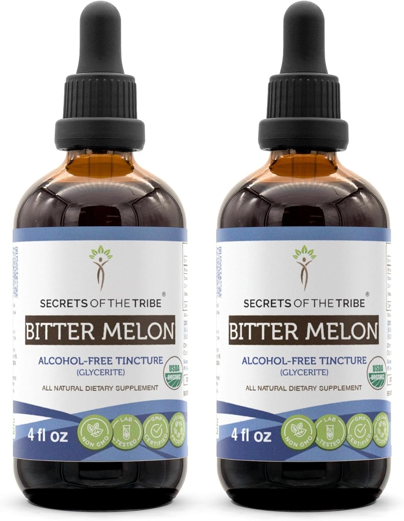 Tajemství Tribe Bitter Melon USDA Organic CLANE124; Alkoholo- Free Extract, High- Potency Bylinné kapky CLANE124; Vyrobeno ze 100% Certified Organic Bitter Melon (Momordica Charantia) Sušené ovoce (2x4 oz)