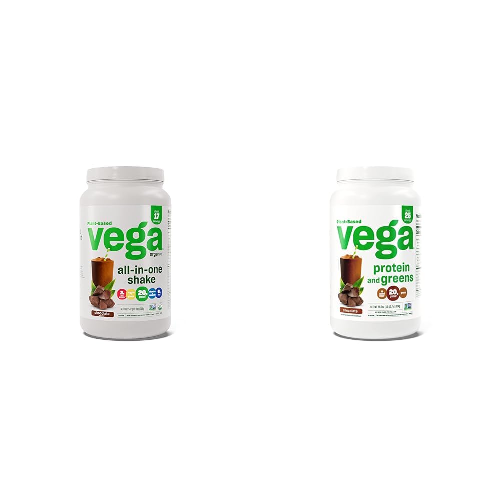 Vega Organic All- in- One Vegan Protein Powder, Chocolate & Protein and Green Protein Powder, Chocolate