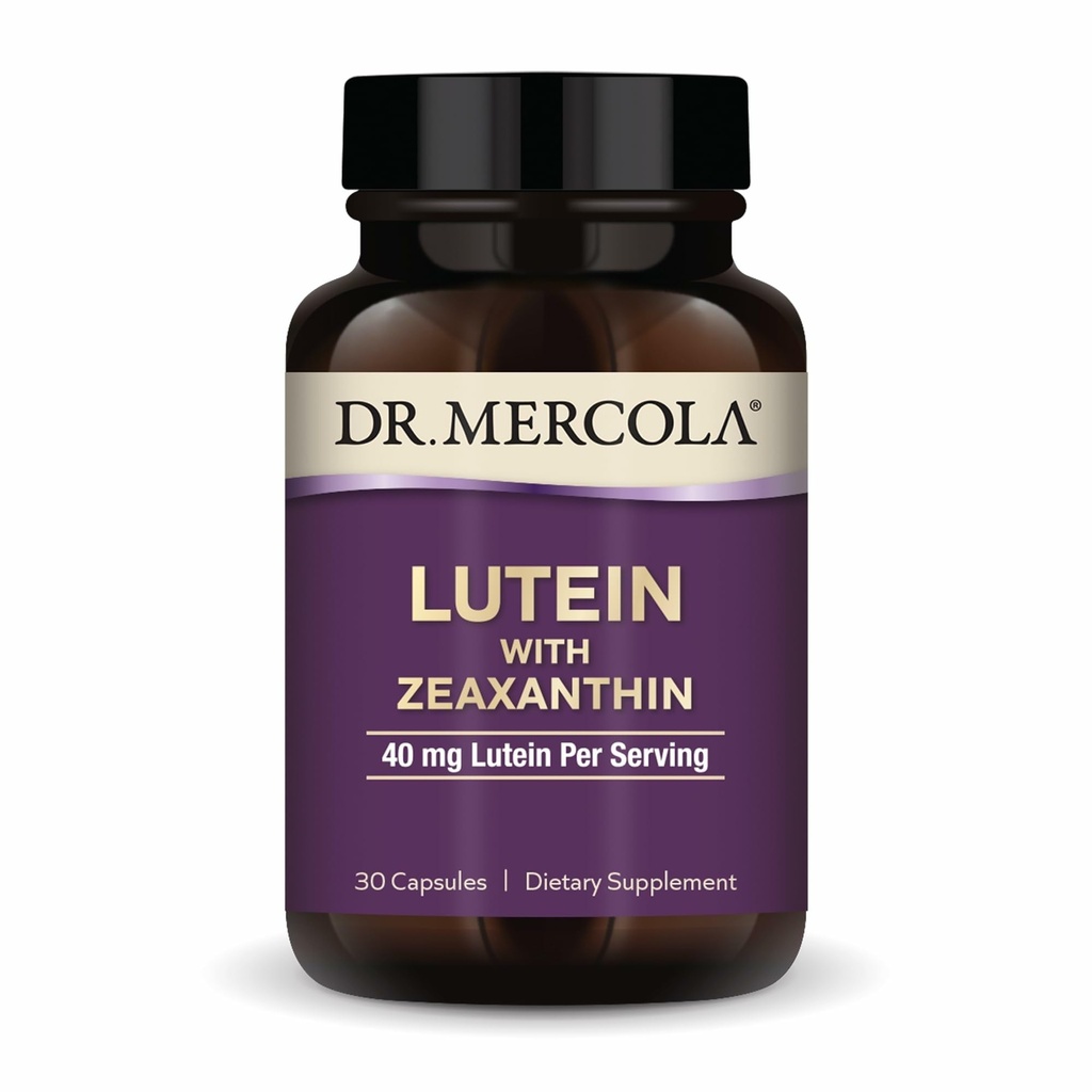 Dr. Mercola Lutein s Zeaxanthin, 30 Servings (30 Kapsle), 40 mg Lutein Per Serving, Dietní dodatek, Podporuje Vize zdraví a kognitivní funkce, Non- GMO
