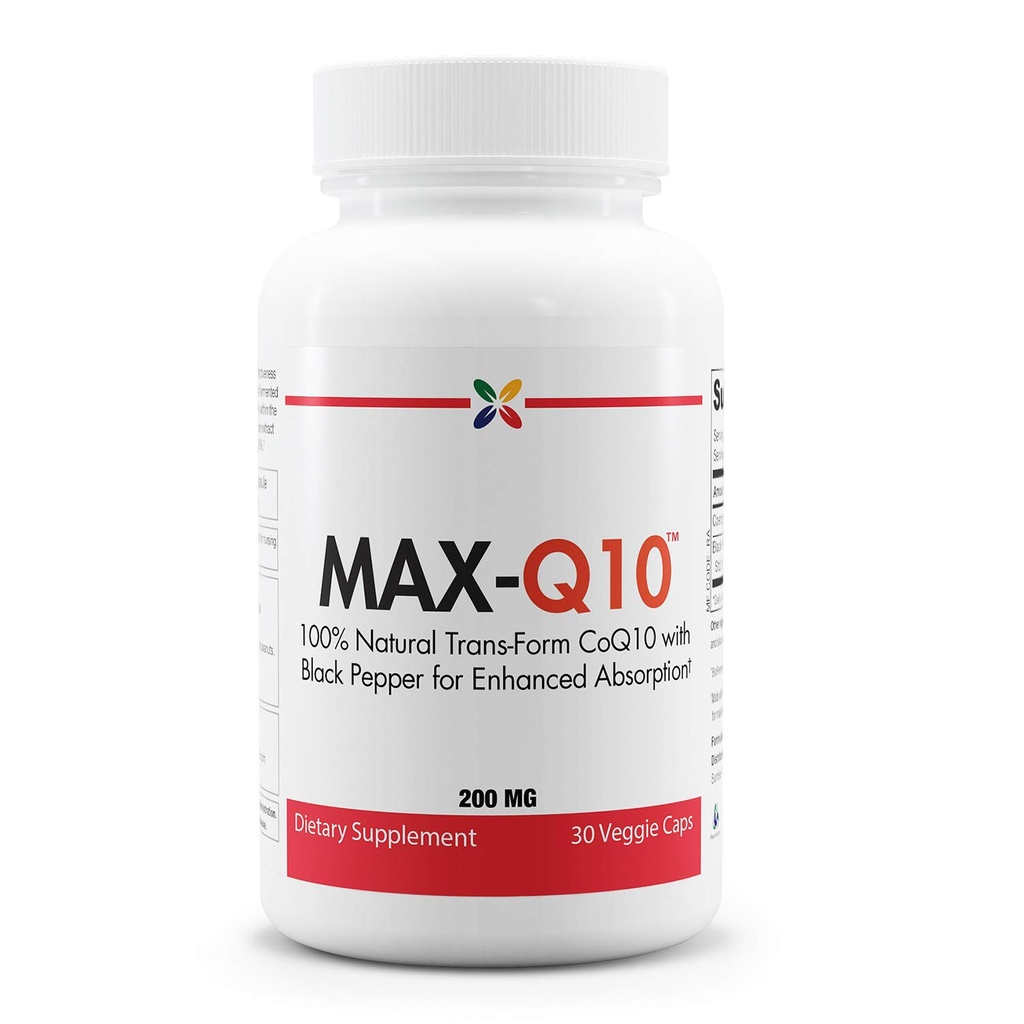 Stop Aging Now MAX- Q10 Coenzyme s Kaneka Q10 a Enhanced BioPerine Black Pepper Extract pro vysokou absorpci, srdeční zdraví, výroba energie 200 mg Kapsle