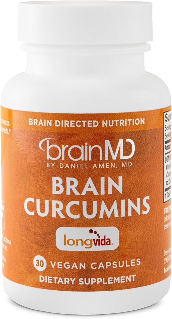 BRAINMD Brain Curcuminy - 30 Vegan Kapsle - s Longvida Curcumin - Gluten zdarma - 30 Služeb