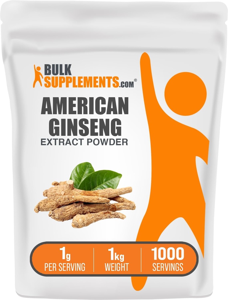 BulkSupplements.com American Ginseng Extract Powder - Ginseng Supplement, Bylinné doplňky - Gluten Free, 1g per Serving, 1kg (2,2 kg) (balení po 1)