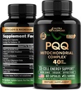 PQQ 40 mg - PQQ s doplňkem CoQ10 - Mitochondria Biogenesis & Cellular Energy Production - with Magnesium, Vitamíny C, E & B2 - Pure & Highly Bioavailable C124; Lab Tested - Made in USA - 60 Kapsle