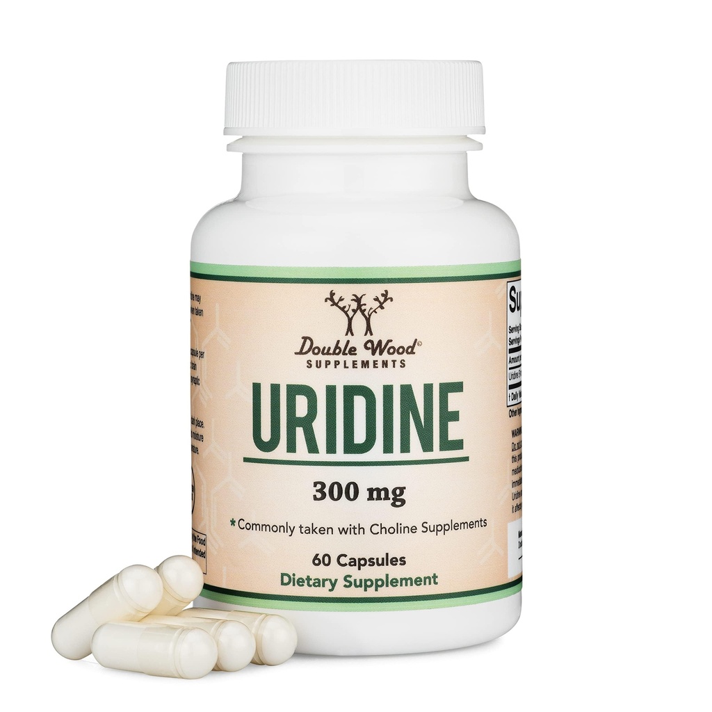 Uridin Monofosfát - Testováno třetí stranou (Cholin Enhancer, Beginner Nootropic) (300mg, 60 Kapsle) Synergie s Alpha GPC Choline pro zdraví mozku a paměti Double Wood