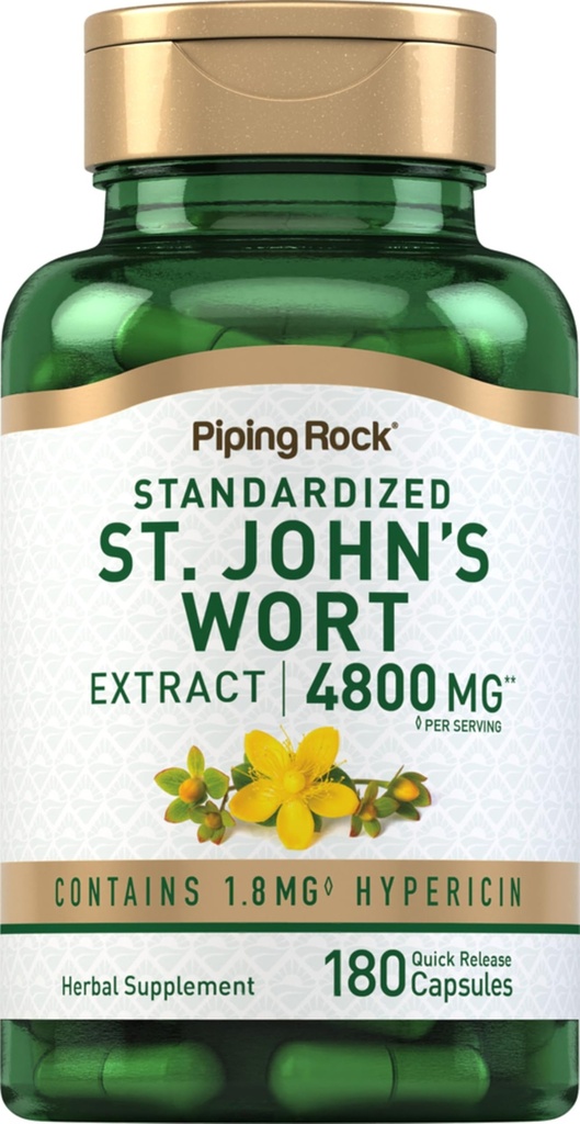 Piping Rock St. John 's Wort Kapsle 124; 4800 mg CLAS124; 180 Pills CLAS124; Extract Dodatek pro ženy a muže CLAS124; Non- GMO, gluten zdarma